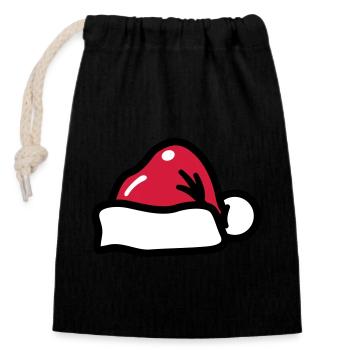 Chapeau de Noël - Sac cadeau en coton avec cordon (14 x 20 cm) - noir - Devant