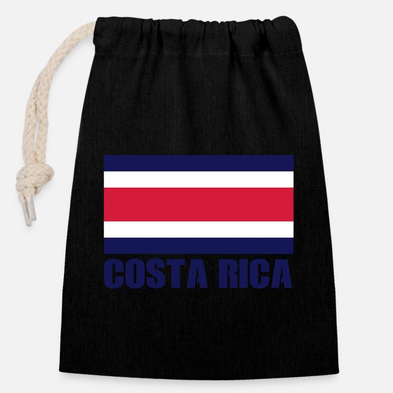 costa rica flag - Verschließbarer Geschenkbeutel aus Baumwolle (14x20cm) - Schwarz