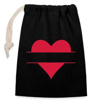 Étiquette de nom de cœur - Sac cadeau en coton avec cordon (14 x 20 cm) - noir - Devant