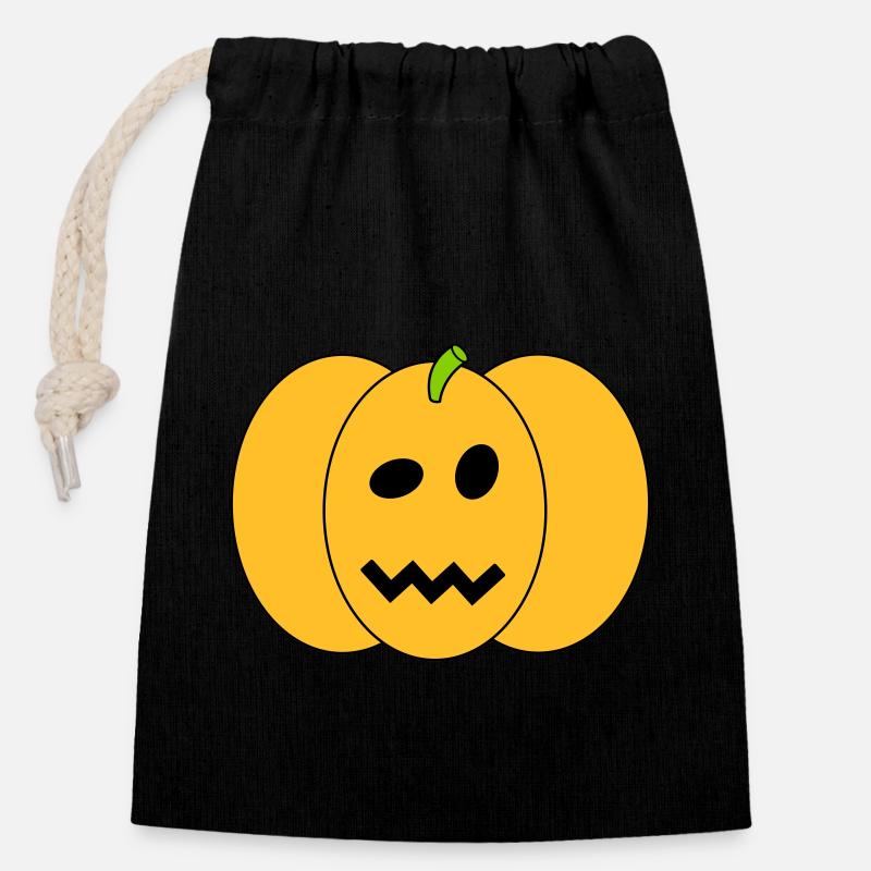 Halloween-Kürbis - Verschließbarer Geschenkbeutel aus Baumwolle (14x20cm) - Schwarz