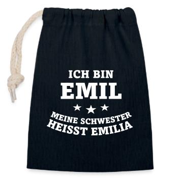 Emil Schwester von Emilia - Verschließbarer Geschenkbeutel aus Baumwolle (14x20cm) - Navy - Vorne