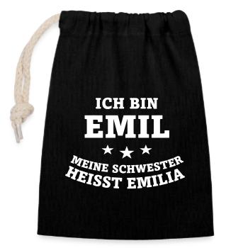Emil Schwester von Emilia - Verschließbarer Geschenkbeutel aus Baumwolle (14x20cm) - Schwarz - Vorne