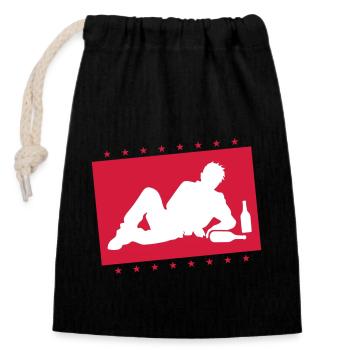 Betrunken Drunk Mann Saufen - Verschließbarer Geschenkbeutel aus Baumwolle (14x20cm) - Schwarz - Vorne