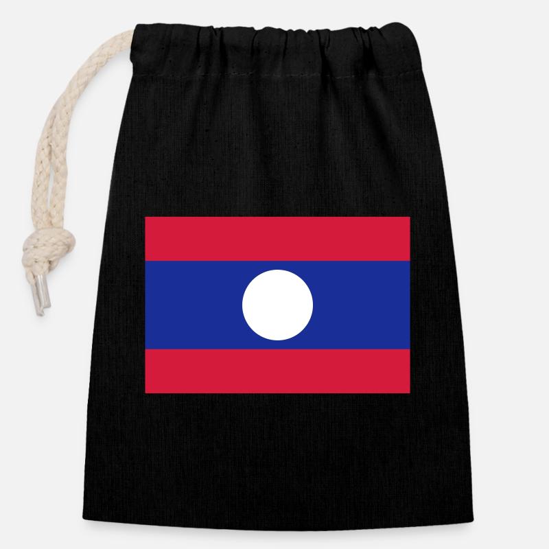 Laos flag / Drapeau Laos - Sac cadeau en coton avec cordon (14 x 20 cm) - noir