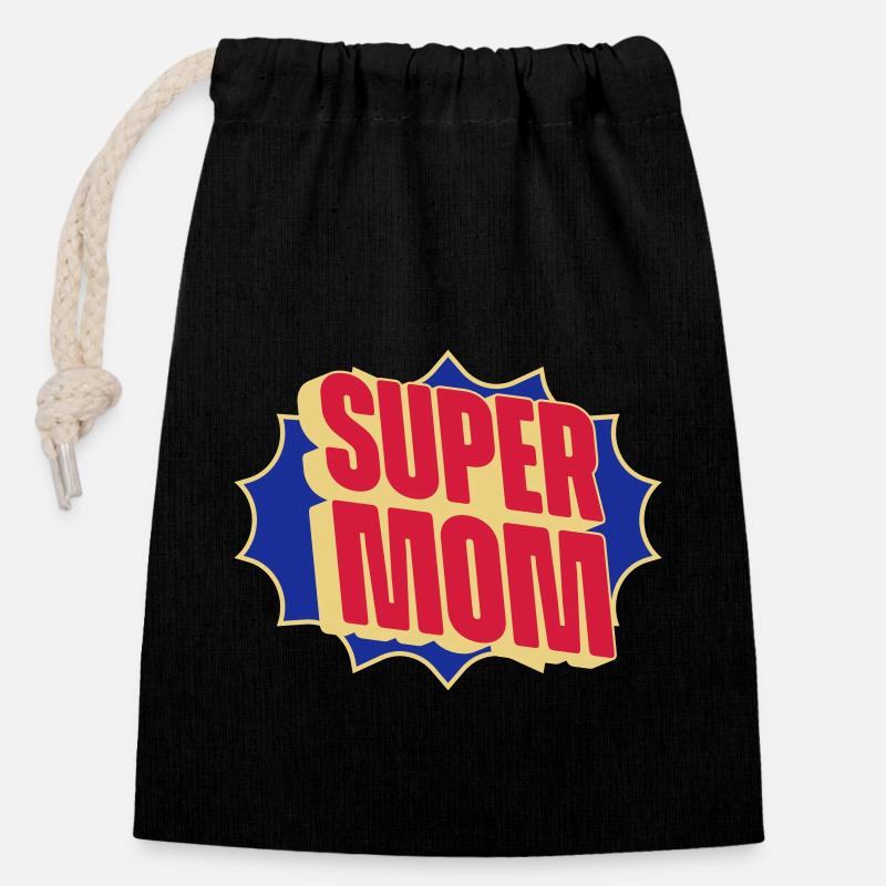Super Maman - Sac cadeau en coton avec cordon (14 x 20 cm) - noir