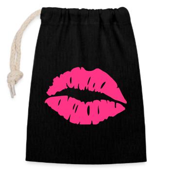 kiss lips - Closable cotton gift bag (14x20cm) - black - Front