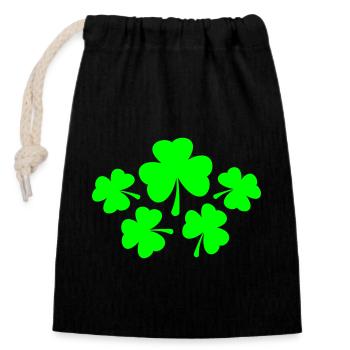 Lots of Three-Leaf Clover 5 Lucky Symbols - Closable cotton gift bag (14x20cm) - black - Front