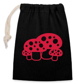 Many Mushrooms Red Dots Pattern Toadstool Fungus - Closable cotton gift bag (14x20cm) - black - Front
