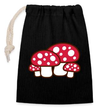 Many Mushrooms Red Dots Pattern Toadstool Fungus - Closable cotton gift bag (14x20cm) - black - Front