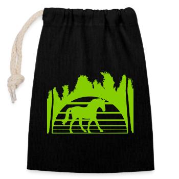 Horse Riding Lines Rider Sun Palm Trees Silhouette - Closable cotton gift bag (14x20cm) - black - Front