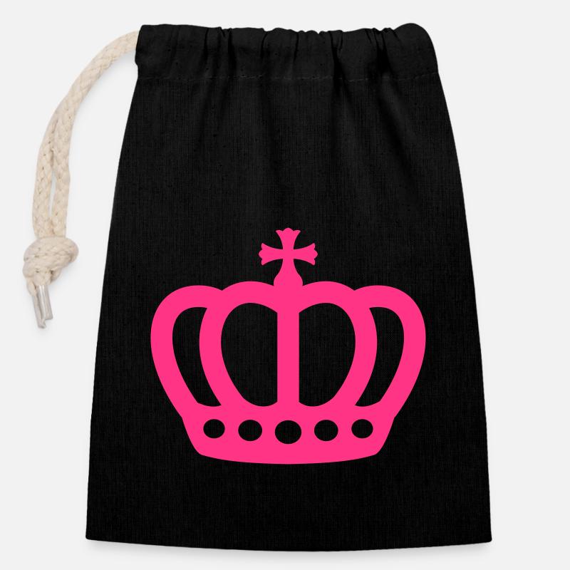 Grande conception d'une couronne - Sac cadeau en coton avec cordon (14 x 20 cm) - noir