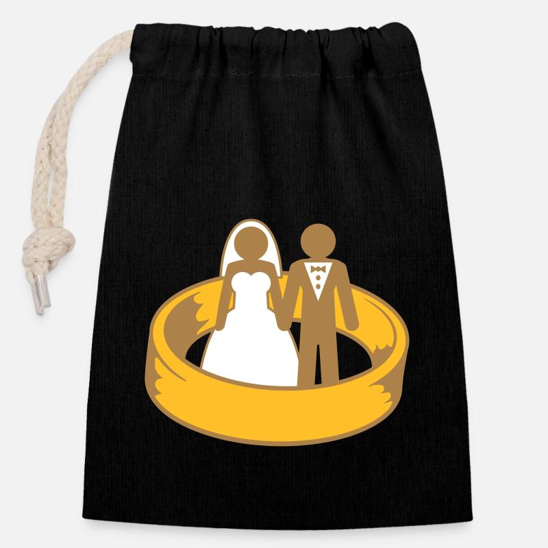 amant couple robe équipe rond cercle se marier rin - Sac cadeau en coton avec cordon (14 x 20 cm) - noir