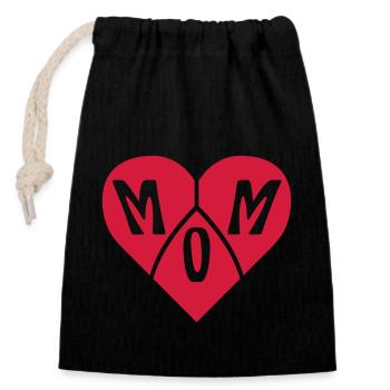 Heart Text Mom - Closable cotton gift bag (14x20cm) - black - Front