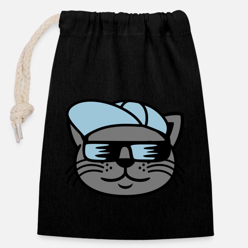 Occhiali da sole viso gatto cool - Sacchetto regalo richiudibile in cotone (14x20 cm) - nero