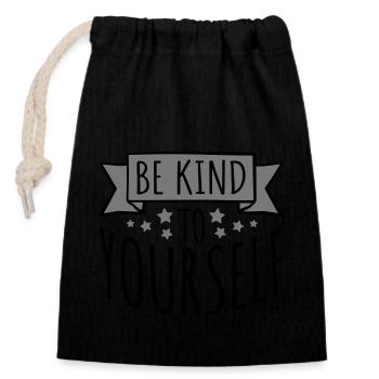 soyez gentil avec vous-même - Sac cadeau en coton avec cordon (14 x 20 cm) - noir - Devant