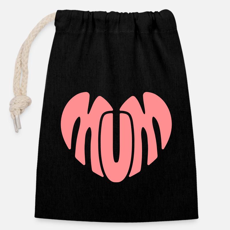 Cœur de maman - Sac cadeau en coton avec cordon (14 x 20 cm) - noir