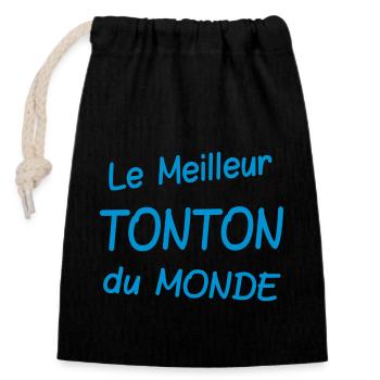 Le meilleur tonton du monde - Sac cadeau en coton avec cordon (14 x 20 cm) - noir - Devant