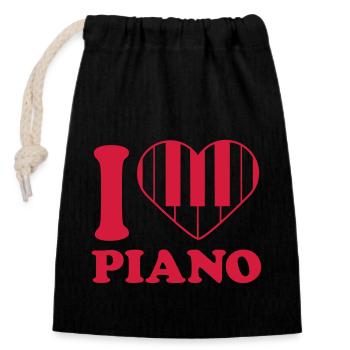 I Love Klavier Piano Herz Musik Instrument Liebe - Verschließbarer Geschenkbeutel aus Baumwolle (14x20cm) - Schwarz - Vorne