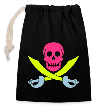 Pirate Skull Sabre Swords Skeleton Skull - Closable cotton gift bag (14x20cm) - black - Front