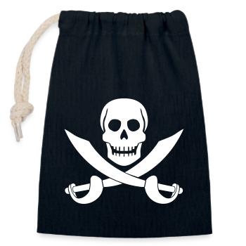Pirate Skull Sabre Swords Skeleton Skull - Closable cotton gift bag (14x20cm) - navy - Front
