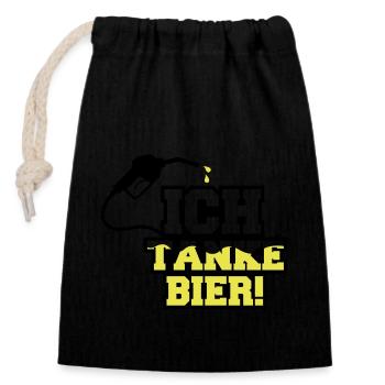 ich tanke bier 01 - Verschließbarer Geschenkbeutel aus Baumwolle (14x20cm) - Schwarz - Vorne