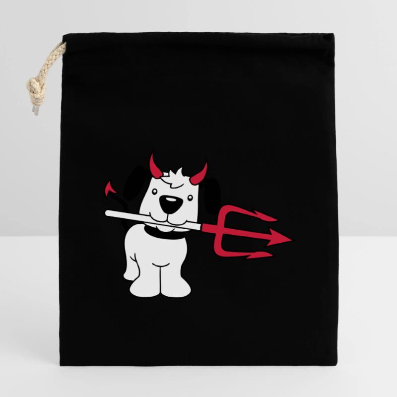 Dog Devil Satan Hell Evil Trident Horns Cool Closable cotton gift bag (14x20cm)