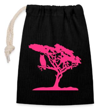 hibou aigle hibou branche arbre forêt nuit silhouette contour mignon - Sac cadeau en coton avec cordon (14 x 20 cm) - noir - Devant