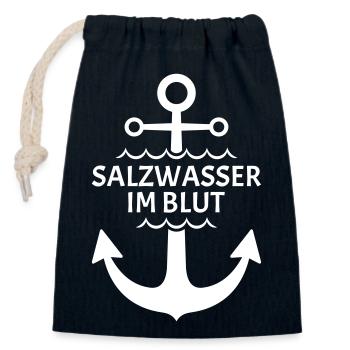 Anker - Salzwasser im Blut - Verschließbarer Geschenkbeutel aus Baumwolle (14x20cm) - Navy - Vorne