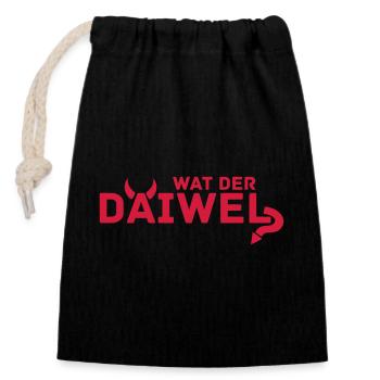 Wat der Däiwel? - Verschließbarer Geschenkbeutel aus Baumwolle (14x20cm) - Schwarz - Vorne