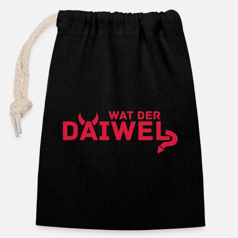 Wat der Däiwel? - Verschließbarer Geschenkbeutel aus Baumwolle (14x20cm) - Schwarz