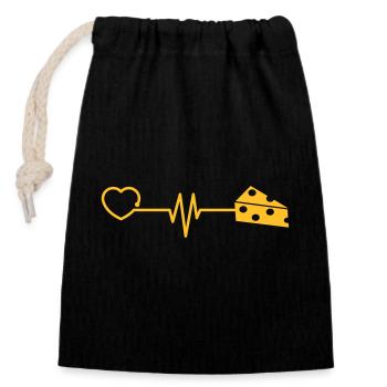 Cheese cheese lover gift funny heartbeat EKG - Closable cotton gift bag (14x20cm) - black - Front