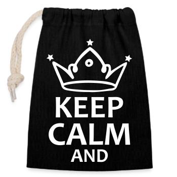 keep calm and - Closable cotton gift bag (14x20cm) - black - Front