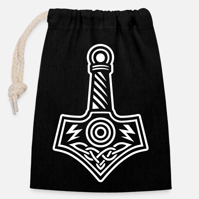Marteau de Thor Mjolnir Marteau du dieu thor - Sac cadeau en coton avec cordon (14 x 20 cm) - noir