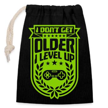 get older level up - Closable cotton gift bag (14x20cm) - black - Front