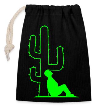 cactus relaxing leaning man resting sleeping - Closable cotton gift bag (14x20cm) - black - Front