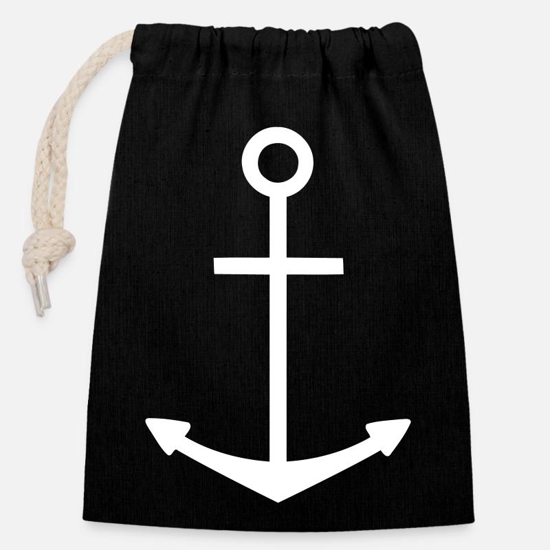 Anchor - Closable cotton gift bag (14x20cm) - black