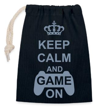 Keep Calm Game On - Closable cotton gift bag (14x20cm) - navy - Front
