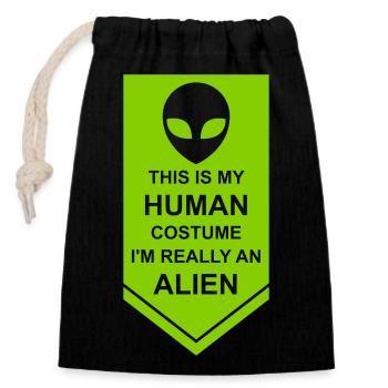 Citation extraterrestre de costume humain - Sac cadeau en coton avec cordon (14 x 20 cm) - noir - Devant