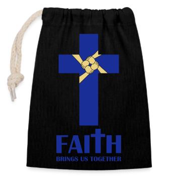 faith brings us together - Closable cotton gift bag (14x20cm) - black - Front