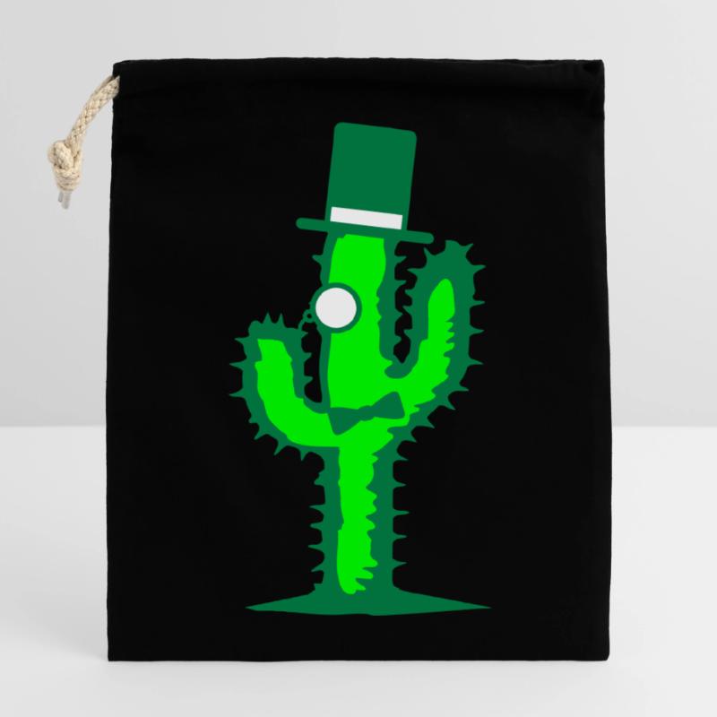 Cool Cactus Sir Genteman Mr. Top Hat Monocle Closable cotton gift bag (14x20cm)