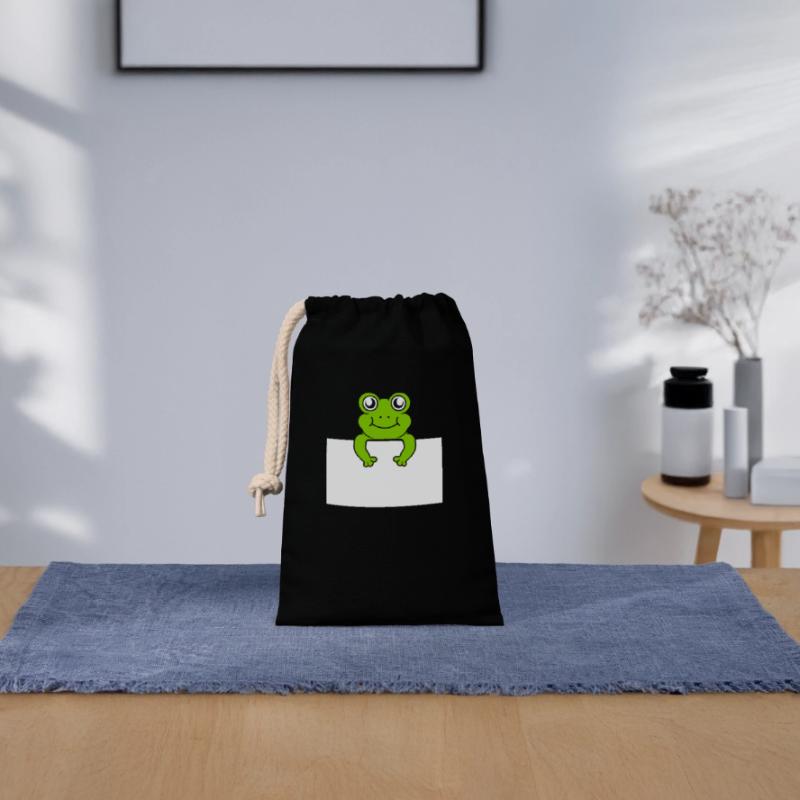 Present text Comic Frog Closable cotton gift bag (14x20cm)