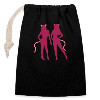 2 Women Cat Ears - Closable cotton gift bag (14x20cm) - black - Front