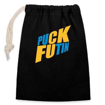 puck futin logo design - Closable cotton gift bag (14x20cm) - black - Front