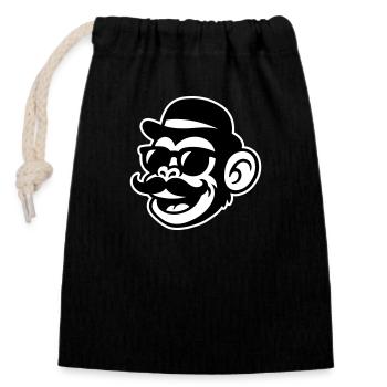 Affe Sir Mustache - Verschließbarer Geschenkbeutel aus Baumwolle (14x20cm) - Schwarz - Vorne