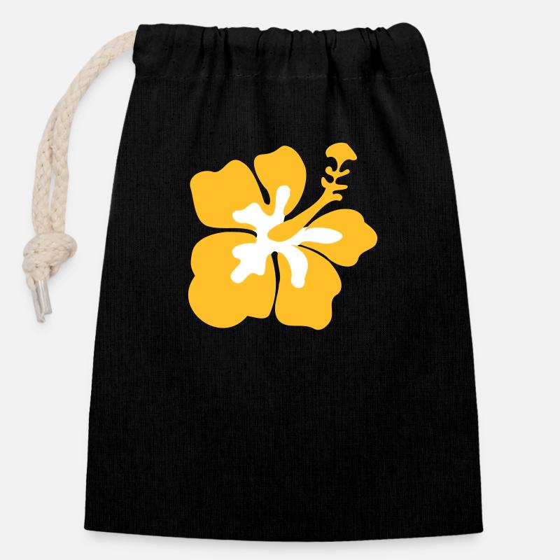 Hibiskus Fleur Hawaï fleur - Sac cadeau en coton avec cordon (14 x 20 cm) - noir
