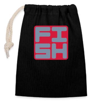 Text Logo Fish - Closable cotton gift bag (14x20cm) - black - Front