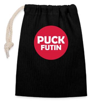puck futin logo design - Closable cotton gift bag (14x20cm) - black - Front