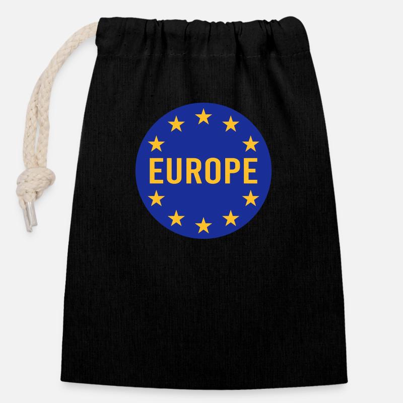 Europe - Closable cotton gift bag (14x20cm) - black