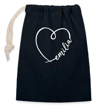 Emilia Nom Prénom Calligraphie Coeur Nom Jour - Sac cadeau en coton avec cordon (14 x 20 cm) - bleu marine - Devant