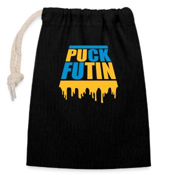 puck futin logo design - Closable cotton gift bag (14x20cm) - black - Front